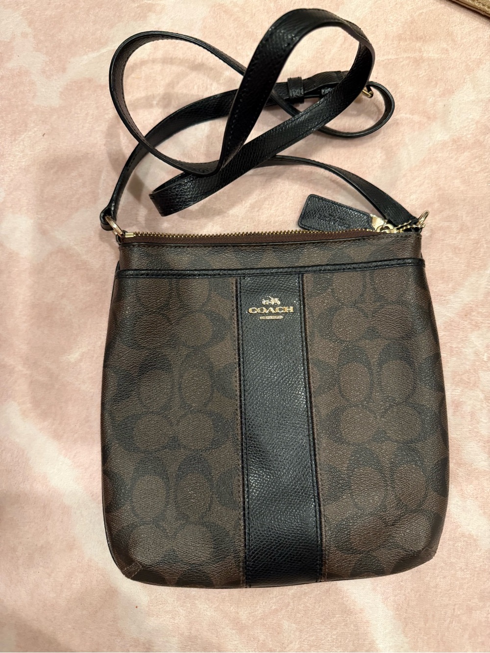 Coach Brown Signature Crossbody with Black Leather Trim